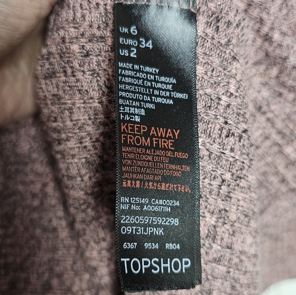 Womens Topshop Ribbed Long Sleeve Tunic Sweater Dress Mini US2 Mauve - Picture 5 of 7